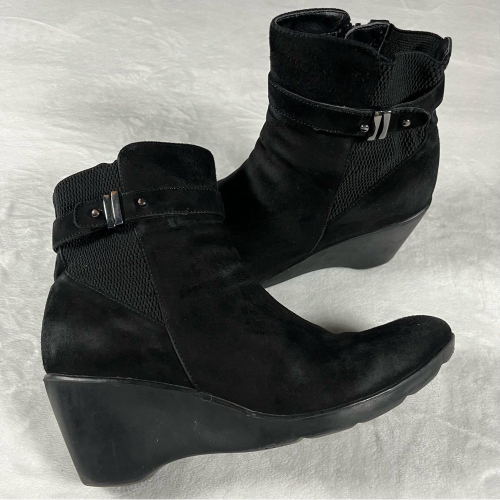 BLONDO Liberata Boot Waterproof Black Suede Wedge Heel Comfort Booties Shoes 8